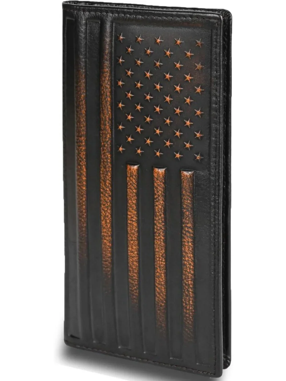 Men's Full Grain Leather RFID Blocking Bifold Wallet - USA Flag Design, Hand